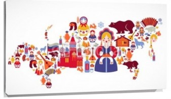 Lienzo Mapa mundi en dibujos caracteristicos
